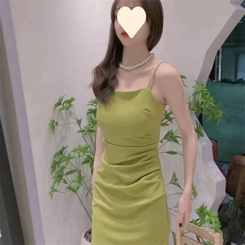 Suspender dress summer new waist and thin skirt women's meat-covering temperament sexy solid color hip-wrapped skirt