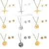 Women's Luxury Titanium Steel Necklace & Earring Set: EKG Coconut Tree & Heart Design, Non-Fading Jewelry