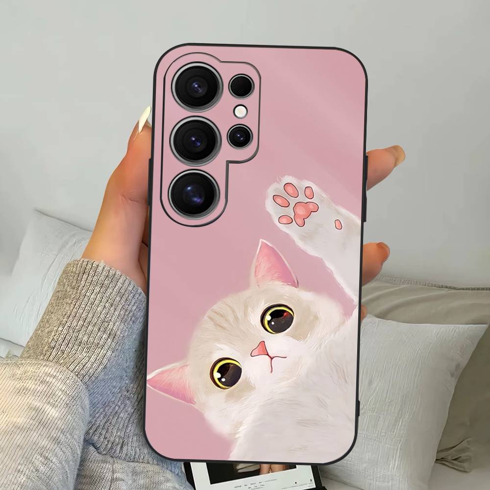 

A Cute Comic Cat Phone Case For Samsung S 24 Fe 25 Ultra Plus 20 Lite 21 30 22 23 24 22 Ultra 5G Fundas Samsung S25ULTRA