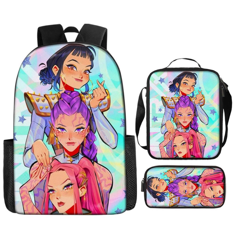 School Season Kpop Demon Hunters Student School Bag Girls Large Capacity Middle School Student Backpack Three-Piece Set
