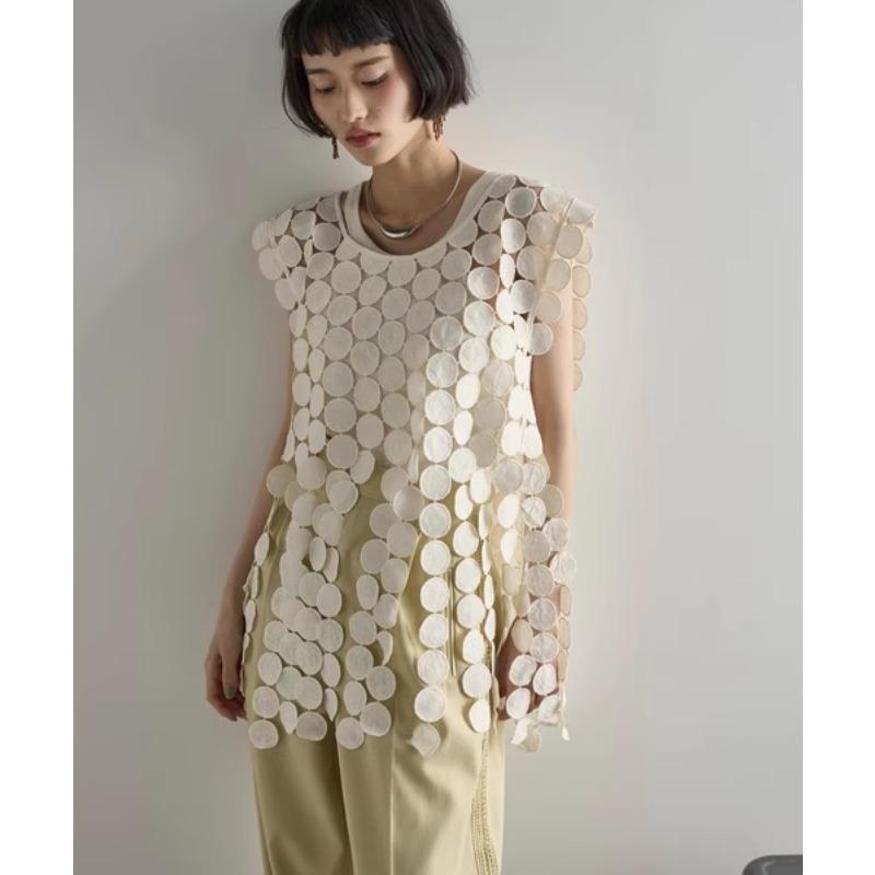 DIMANAF 2025 New T-Shirt Women Knitting Lace Vest Sleeveless Hollow Summer Style Basic Tops Loose