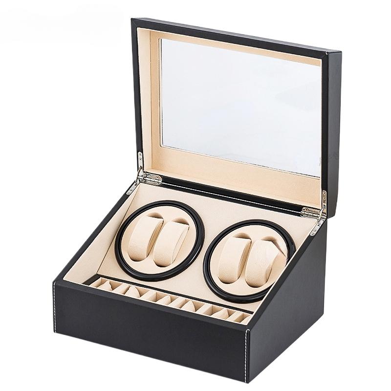 

Коробка для подзавода часов с двумя моторами из черной ПУ кожи для 10 роскошных часов чёрный