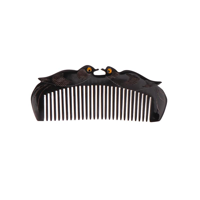 Natural Ox Horn Comb Anti Static Buffalo Combs Mandarin Duck Phoenix Carving Professional Detangling Massage Fine Tooth Comb