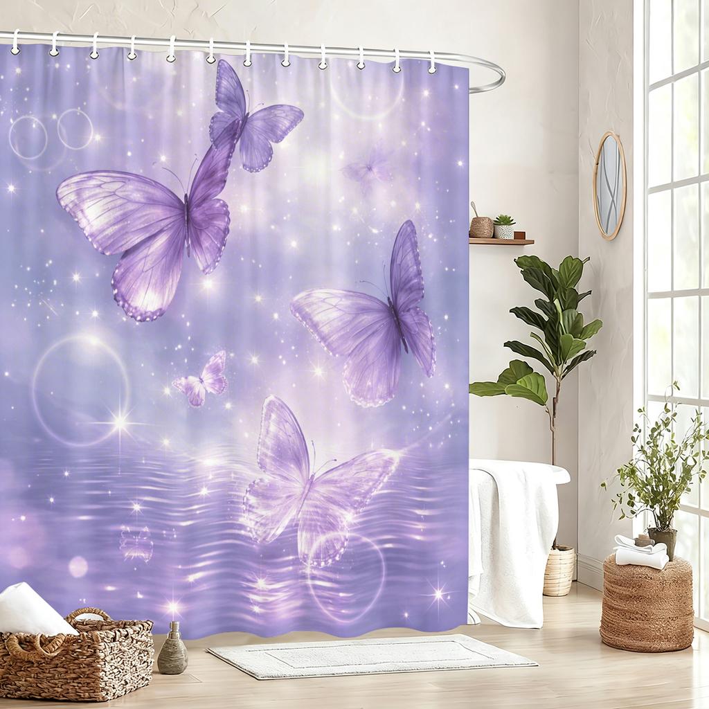 2D Printed Dragonfly Butterfly Pattern Polyester Shower Curtain - Stylish Bathroom Decorative Curtain for Home