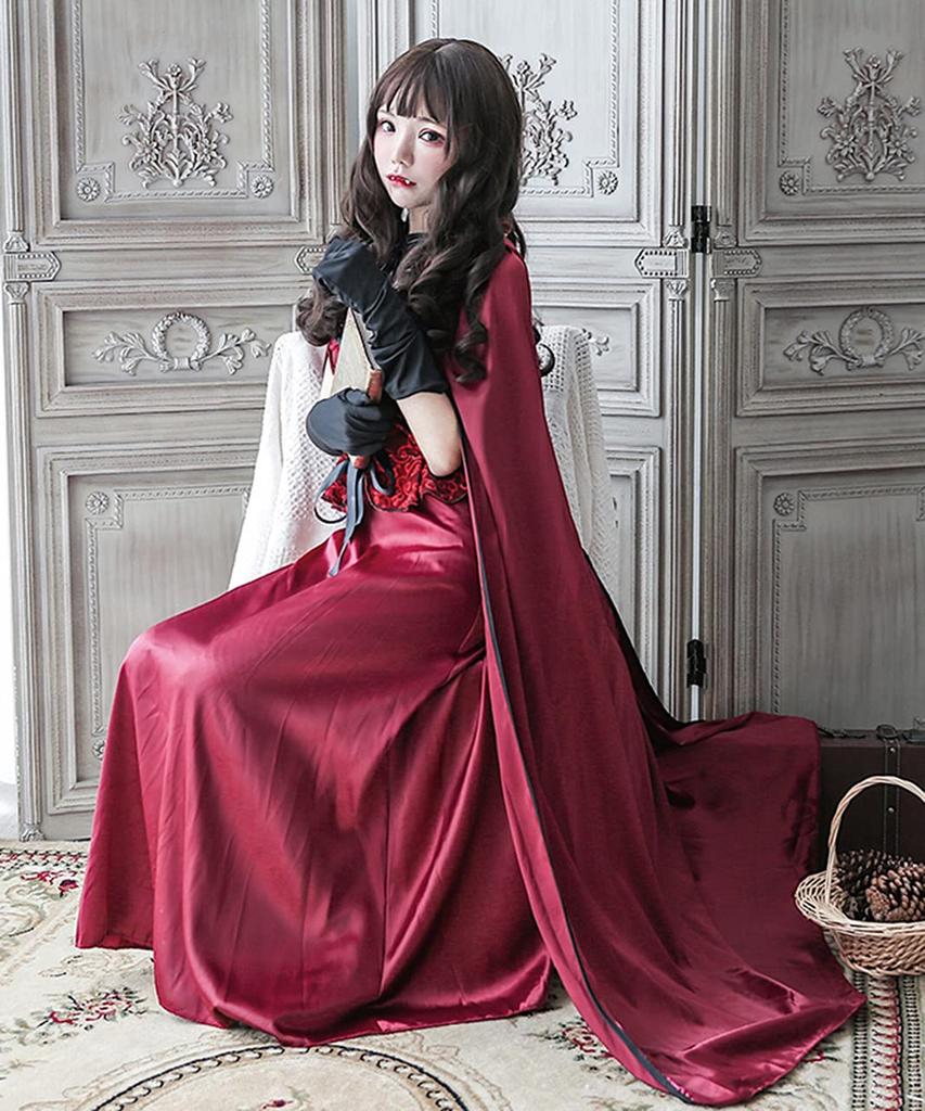 [Milky Time] Little Red Riding Hood Halloween Cosplay Costume, Long Dress with Cloak