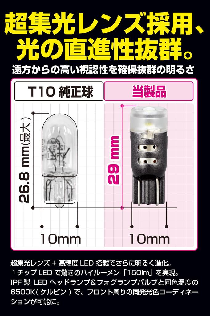 IPF LED Position Lamp for 6500K Vehicle Inspection Focused 305W Cars, T10, 150lm, White, 12V, 2-Pack, Compliant, Ultra-Focused Lens, Straight-Line