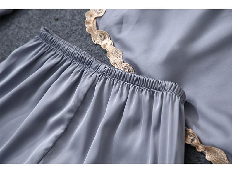 Women's Satin Chiffon Five-Piece Pajama Set: Sexy Faux Silk with Camisole, Robe, and Chest Pads for Autumn and Summer.