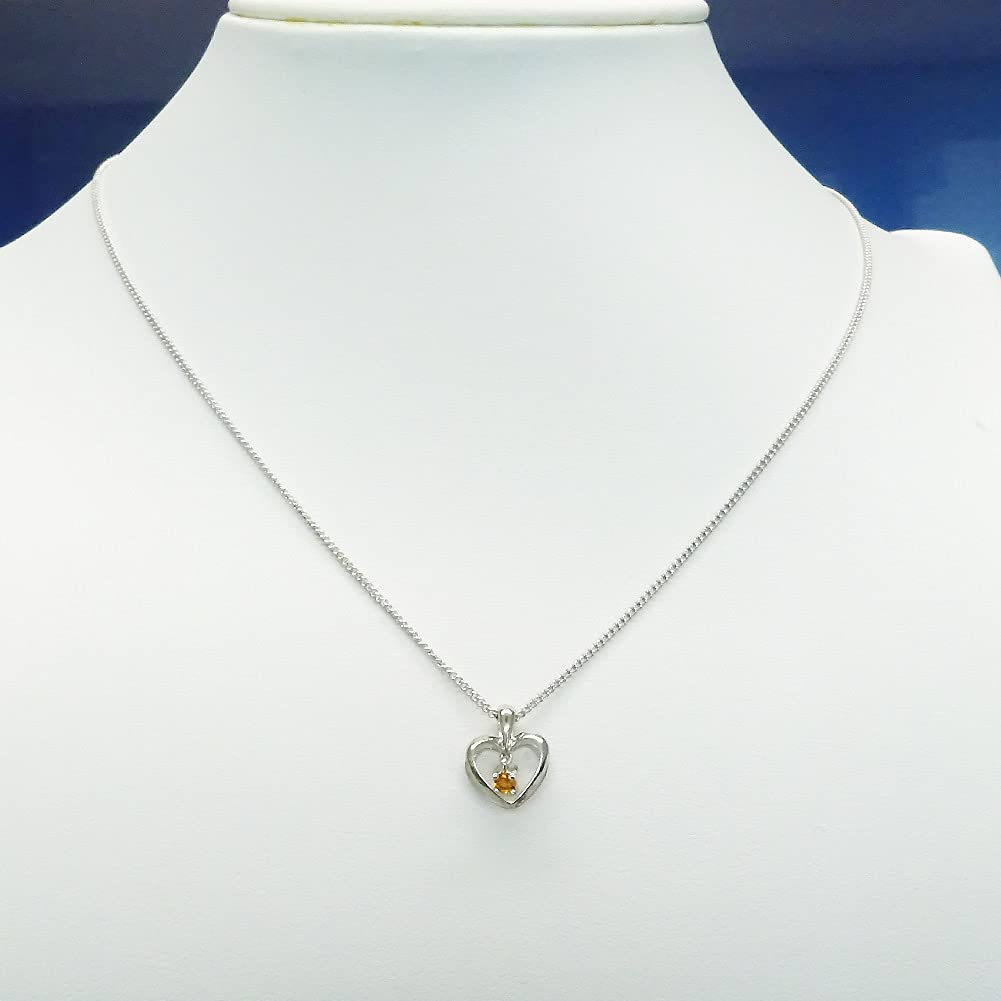 SV Silver Natural Citrine Pendant Necklace - Double Heart Design 14141 [November Birthstone] [Gift Wrapped]