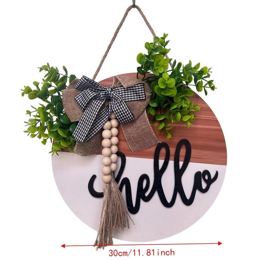 Bowknot Wooden Welcome Sign Artificial Flower Plant Wall Art Door Wreath  Wall Decor