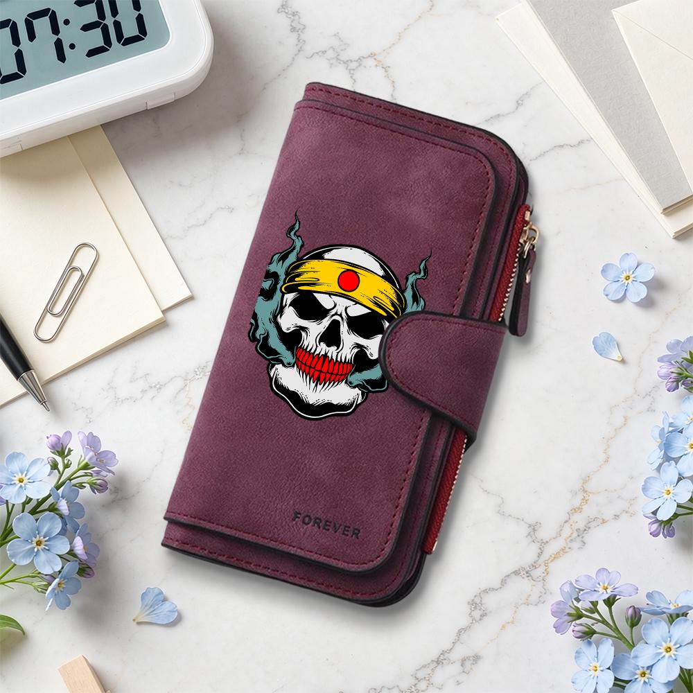 Gothic Skull Print Wallet Casual Portable Multi Card Slot Vintage Long Purse