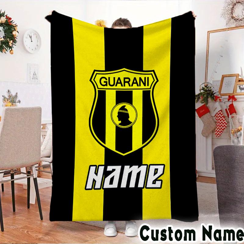 Custom Name Guarani Football Crest Throws Blanket Flannel Blankets for Couch Bed Gifts for Men Women Picnic blanket Christmas fan gifts