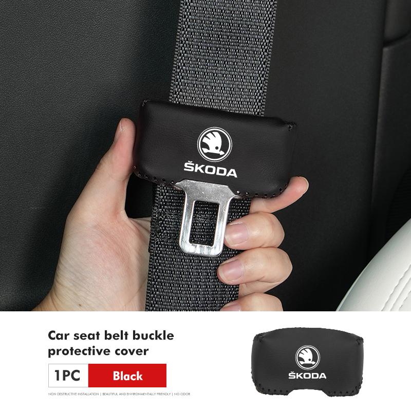 VIJT4 Car Seat Belt Buckle Plug Leather Car Seat Belt Clip Protective Covers For Skoda Octavia A5 A7 RS Fabia Superb Rapid Karoq