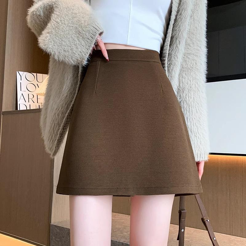 

Women s Thickened Woolen A-Line Skirt - High-Waisted, Hip-Hugging, Anti-Exposure, Autumn/Winter Velvet Plus, Casual Outerwear M