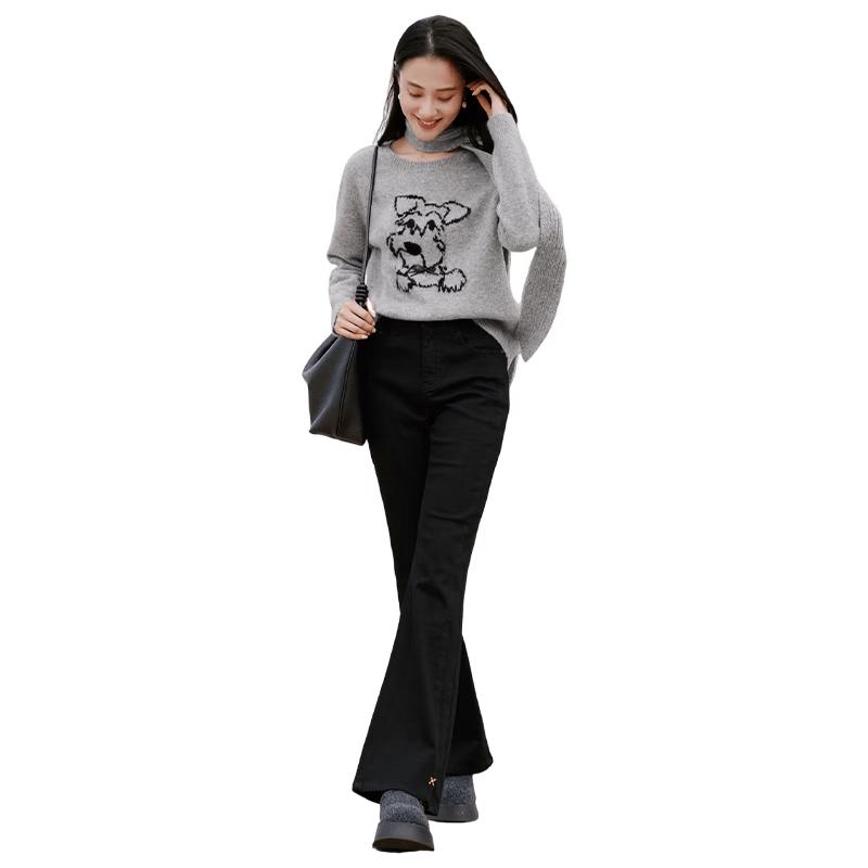 

Xiangying Women s Black Flared Slit-Hem Jeans M