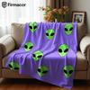 Simple Green Alien Head Anime Cartoon Flannel Blanket Soft Warm Throw for Bedroom Sofa Car Kids Holiday Gift