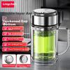 LINGCHEN Double-Layer Glass Tea Cup Large Capacity Tea Infuser Mug with Handle for Business Office Executive Men