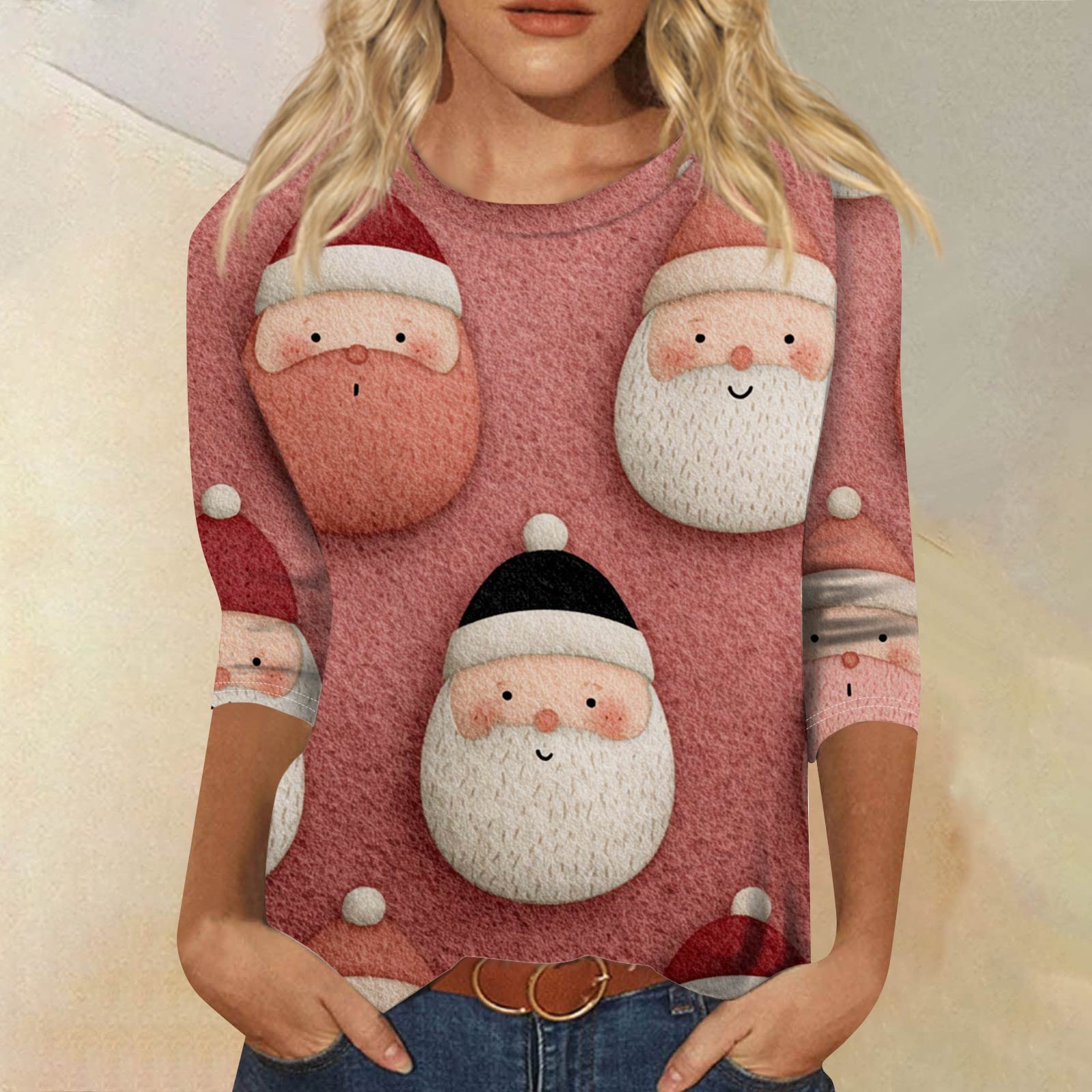 

Женская модная повседневная футболка с рукавом три четверти, принтом на Хэллоуин и круглым вырезом XL розовый