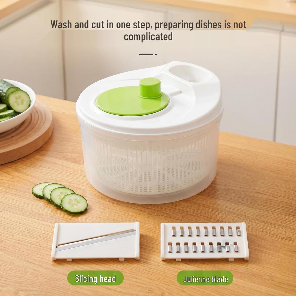 Centrifuga per Insalata da Cucina Multifunzione con Cestello Drenante, Affettatrice per Verdure e Grattugia