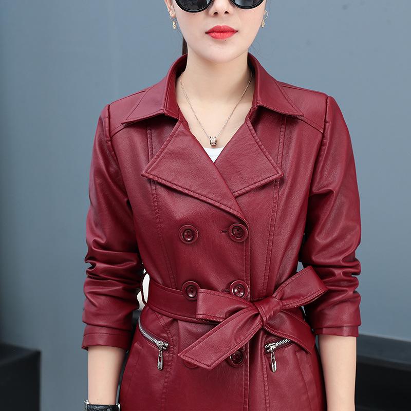 

Модная повседневная женская кожаная куртка с воротником и длинным рукавом XXXXXL бордовый