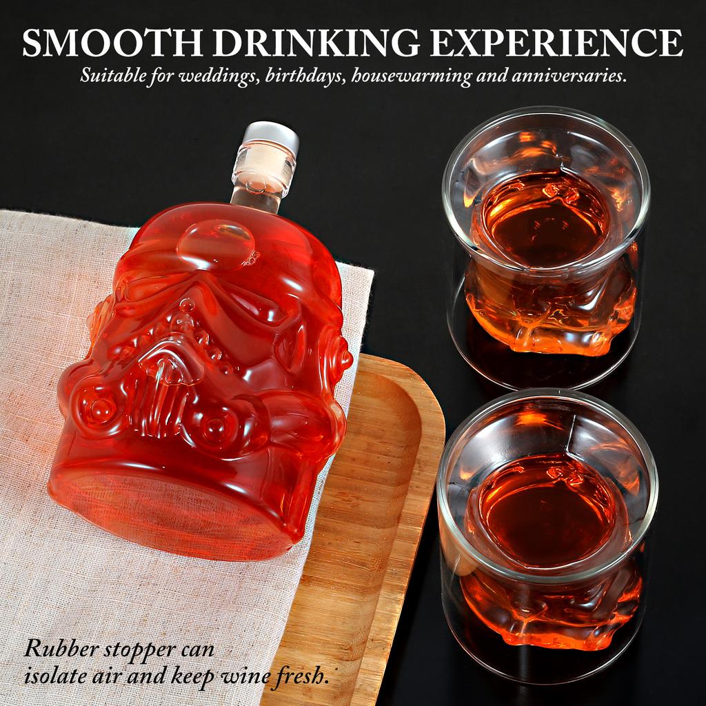 Whiskey Decanter with 2 Glasses 750ml Transparent Wine Decanter Creative Bourbon Decanter and Glass Set Whiskey Decanter