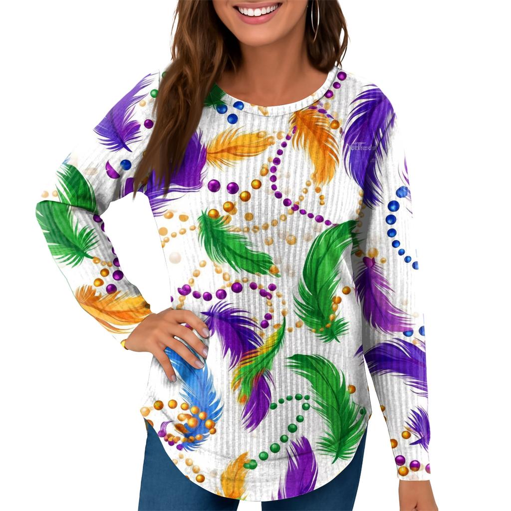 Women's Fashion Loose Long Sleeve Carnival Print Round Neck Casual Top