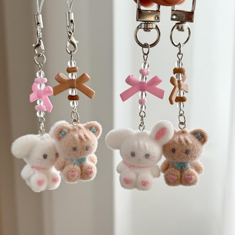 Flockad Tecknad Nyckelring Sött Djurhänge Väskdekoration Nyckelring Telefonkedja Snodd