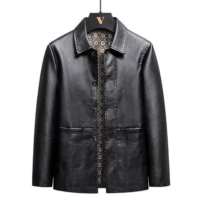 Autumn New Style Lapel Leather Jacket for Men, Casual and Versatile Motorcycle Wear, Korean Style Large Size Trendy Middle-aged Dad Leather Jacket