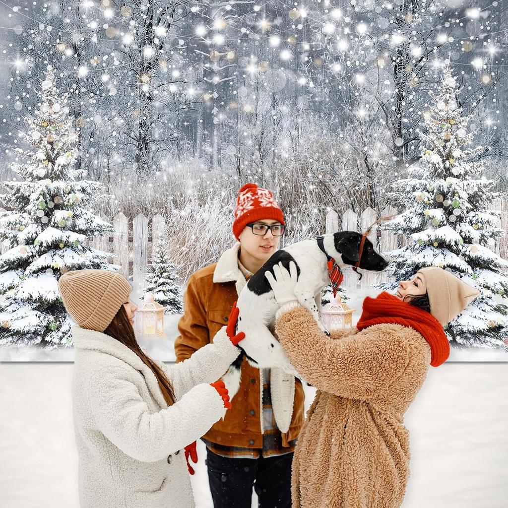 Avezano Winter Photography Backdrop Glitter Snowy Forest Pine Tree Background Snow Christmas Xmas Holiday Party Decor Ba