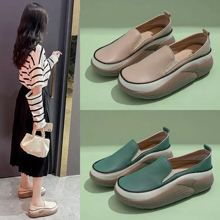 Damenschuhe Neue Plateau-Flats Loafer 2026 Herbst Frühling Trend Sport PU-Leder Laufschuhe Runde Spitze Mujer Zapatos