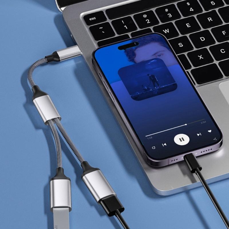 MultiDevice Connection USB C Male To 2 Female Y Splitter, 480Mbps Data Syncs And Charge Cord For Laptops,