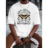 European Size Men'S Casual Crew Neck T-Shirt, Unsociable Butterfly Print, Short Sleeve, Regular Fit, Breathable Knit Fabric, Summer Fashion Top