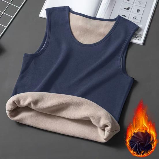 Men Vest V-Neck Sleeveless Slim Fit Pullover Tops Solid Color Casual Base Shirt Thickened Velvet Lining Camisole
