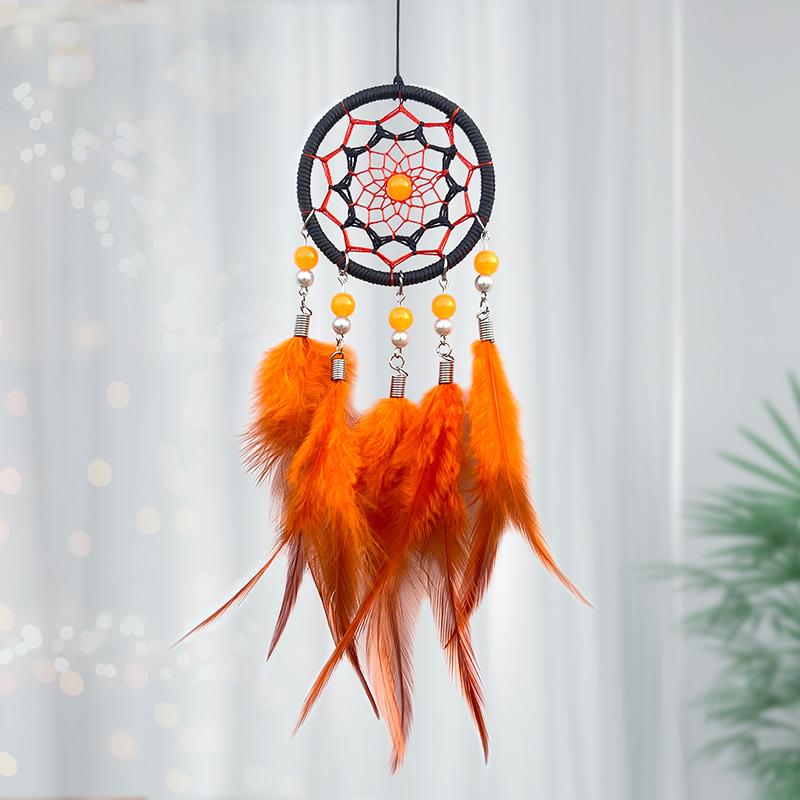 

Dream Catcher Hand-woven Feather Wind Chime Creative Car Pendant Bedroom Wall Hanging Festival Party Gift Home Decoration Crafts помаранчевий