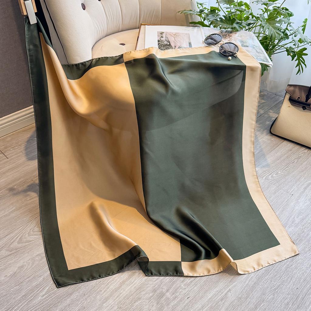 Spring And Autumn Fashion Color Matching Simulation Silk Scarf Versatile Display Temperament Women'S Beach Scarf Headscarf Scarf