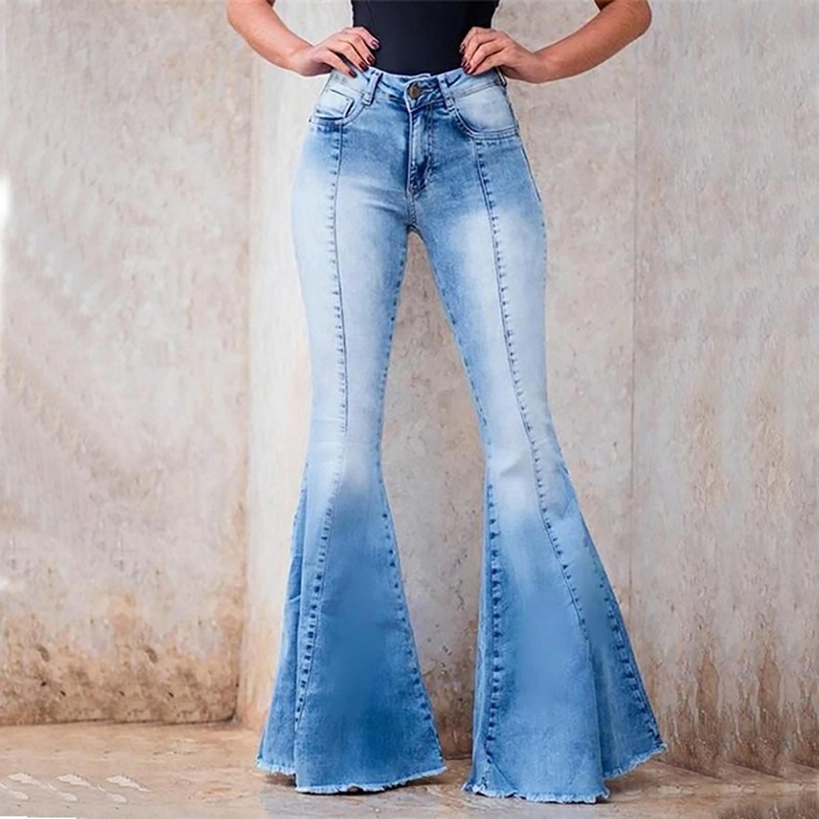 

(SU)Женские однотонные джинсы с высокой талией, модные брюки, синие брюки