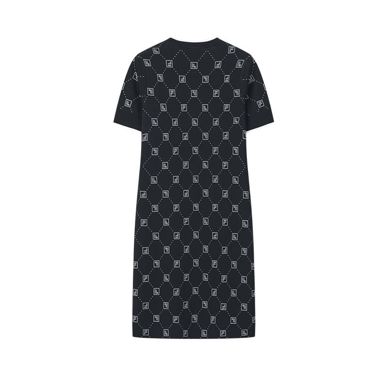 Fila Heritage Fashion Minimalist Classic Floral Versatile Comfortable Casual Elegant Textured Woven Short Sleeve Dress Women Dresses F51W628303FZC