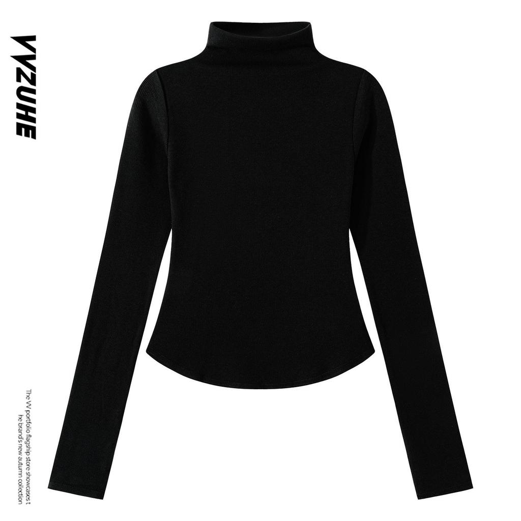 American niche design pure desire Spice Girl style short-sleeved T-shirt women's semi-turtleneck ant waist vest fashion bottoming top