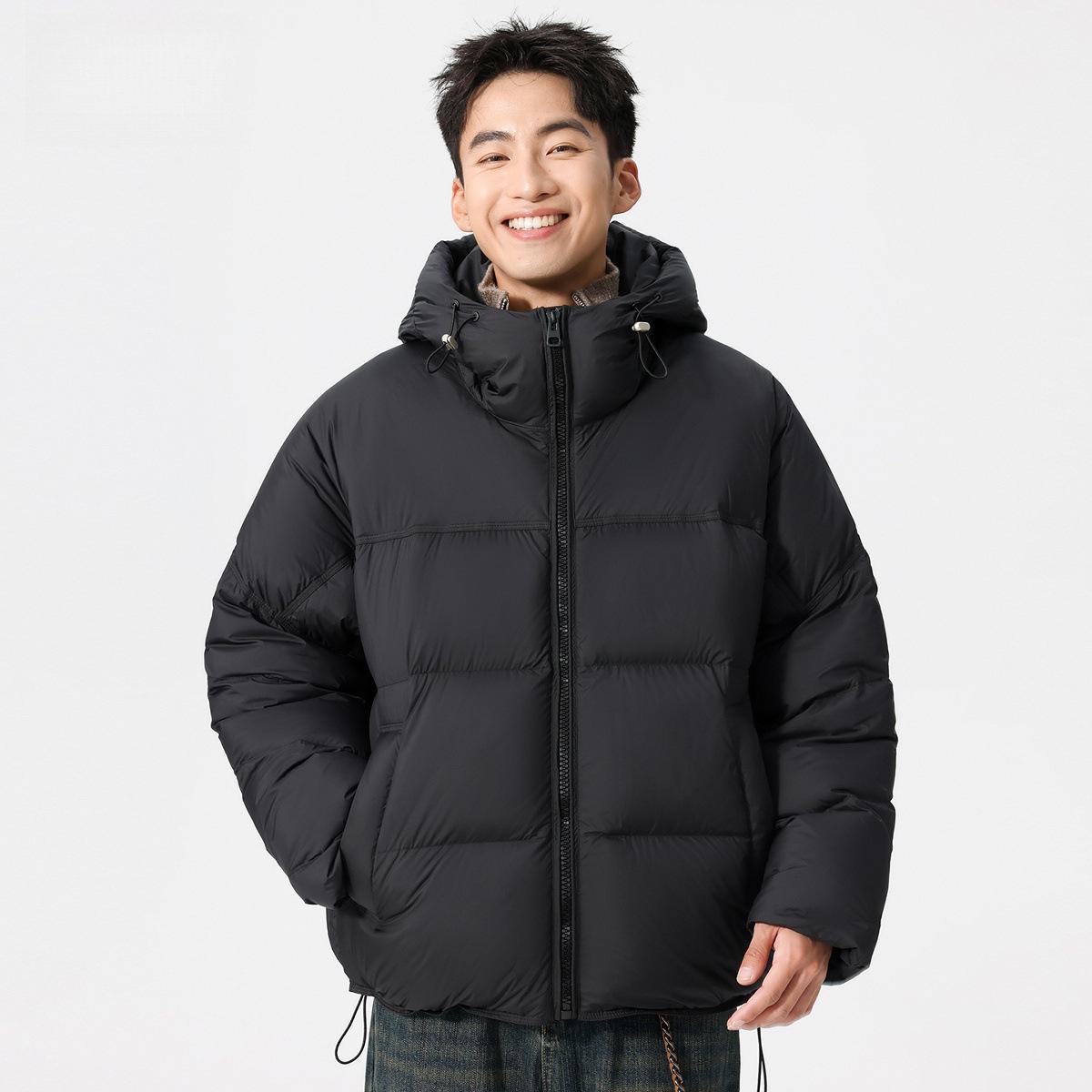 

Men s Windproof Hooded White Duck Down Puffer Jacket - Thick, Warm, Casual Winter Outerwear 2XL 175-200 lbs чорний