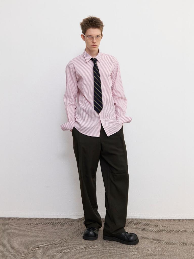 FRAGE A-Sic Pintuck Wide Straight Slacks - Dark Khaki
