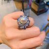Australische Perlmuttperle, Saphir, Diamant, stilvoller Ring, verstellbarer Ring