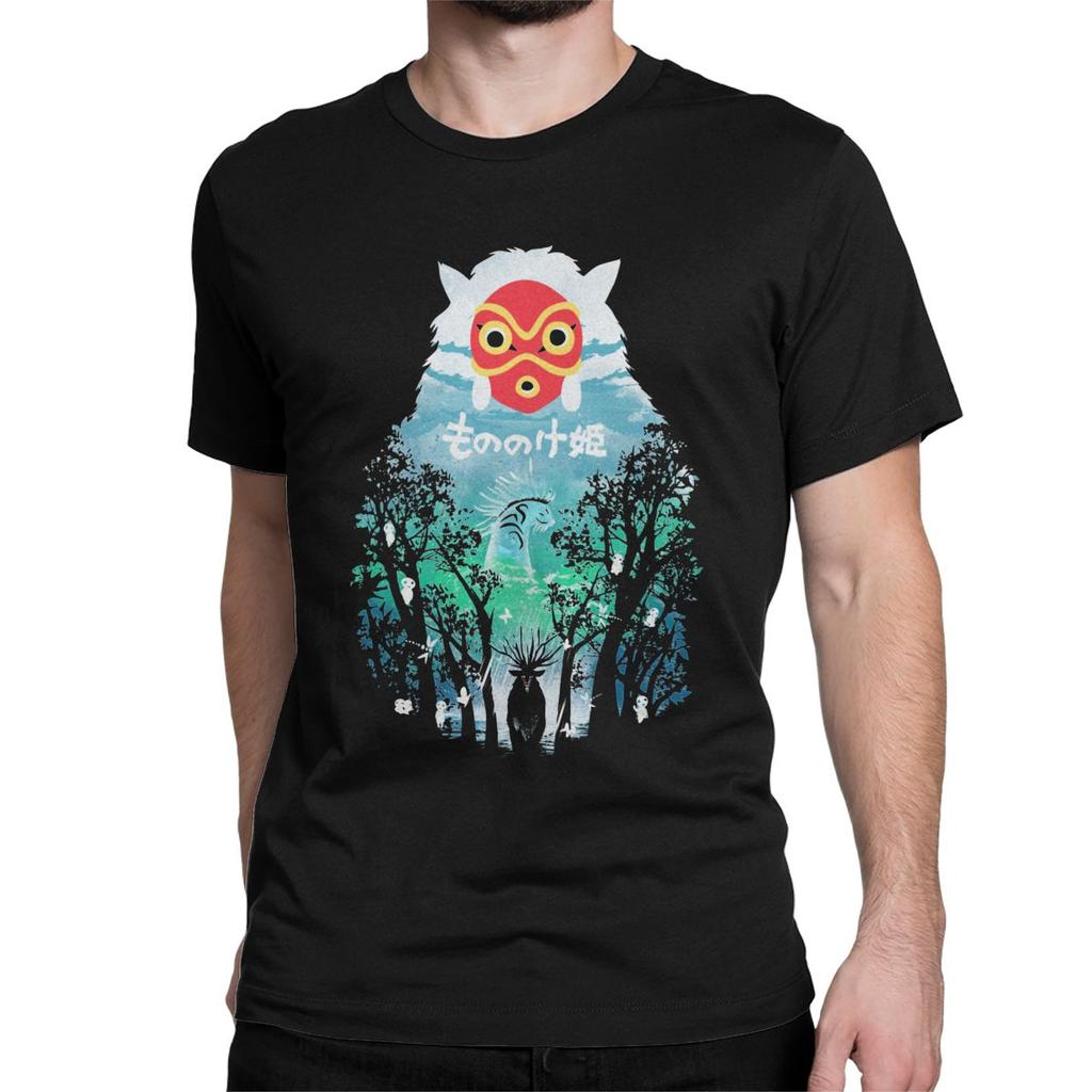 Vintage River Flows In You T Shirt For Men Pure Cotton T Shirts Princess Mononoke Ghibli
