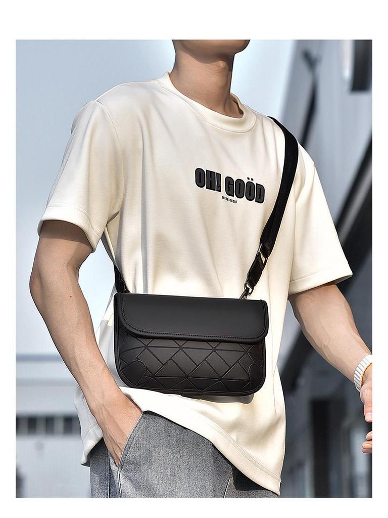 Trendy Men's Urban Crossbody Bag - Stylish Diamond Pattern, Slim Shoulder Bag, Ultra-Thin Backpack