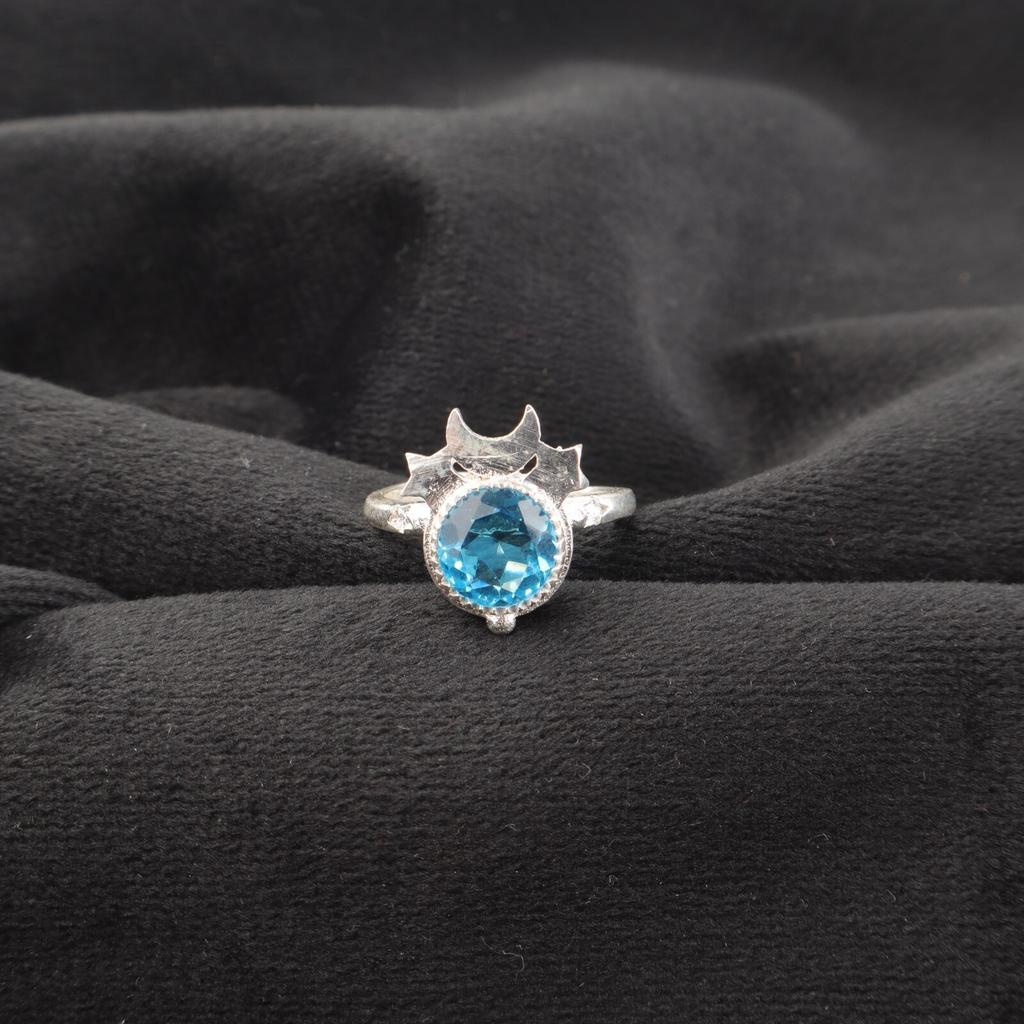 Swiss Blue Topaz Gemstone 925 Sterling Silver Jewelry Handmade Ring Gift For Her RR-67-3
