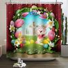 Spring Easter Shower Curtain Happy Rabbit Bunny Eggs Flower Garden Floral Holiday Waterproof Bathroom Shower Curtain With Hooks