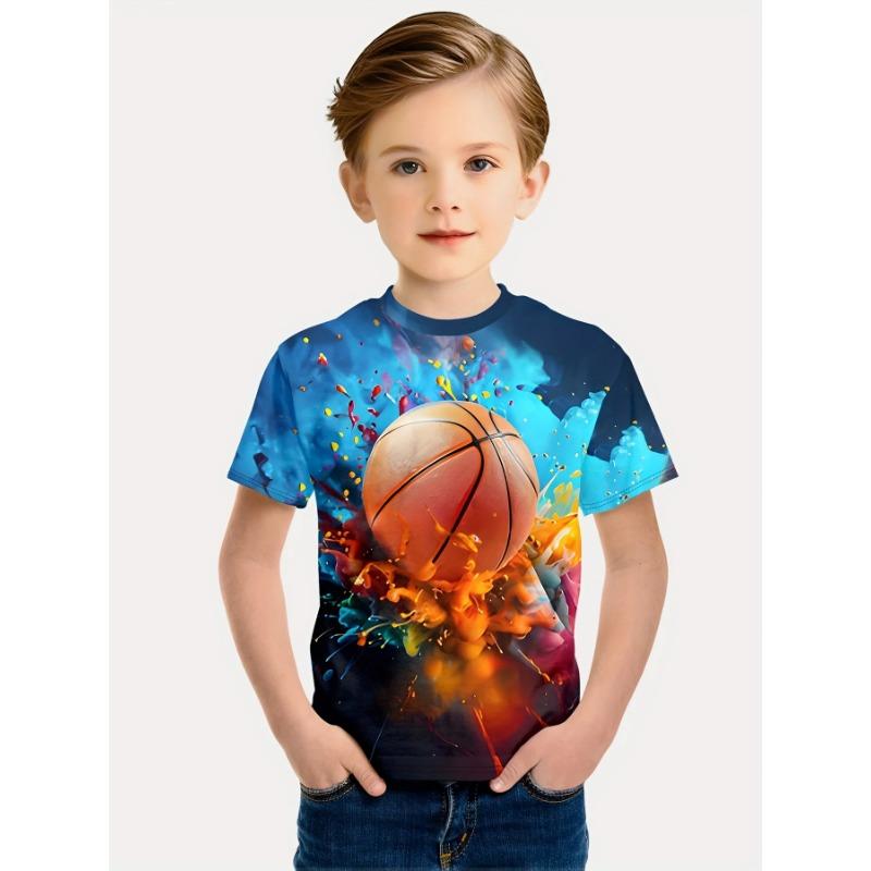 Kinder T-Shirt Junge Lässig Mädchen Kurzarm T-Shirt Sommer Cartoon Fußball Sport T-Shirts für Jungen Rundhals Kinder Top