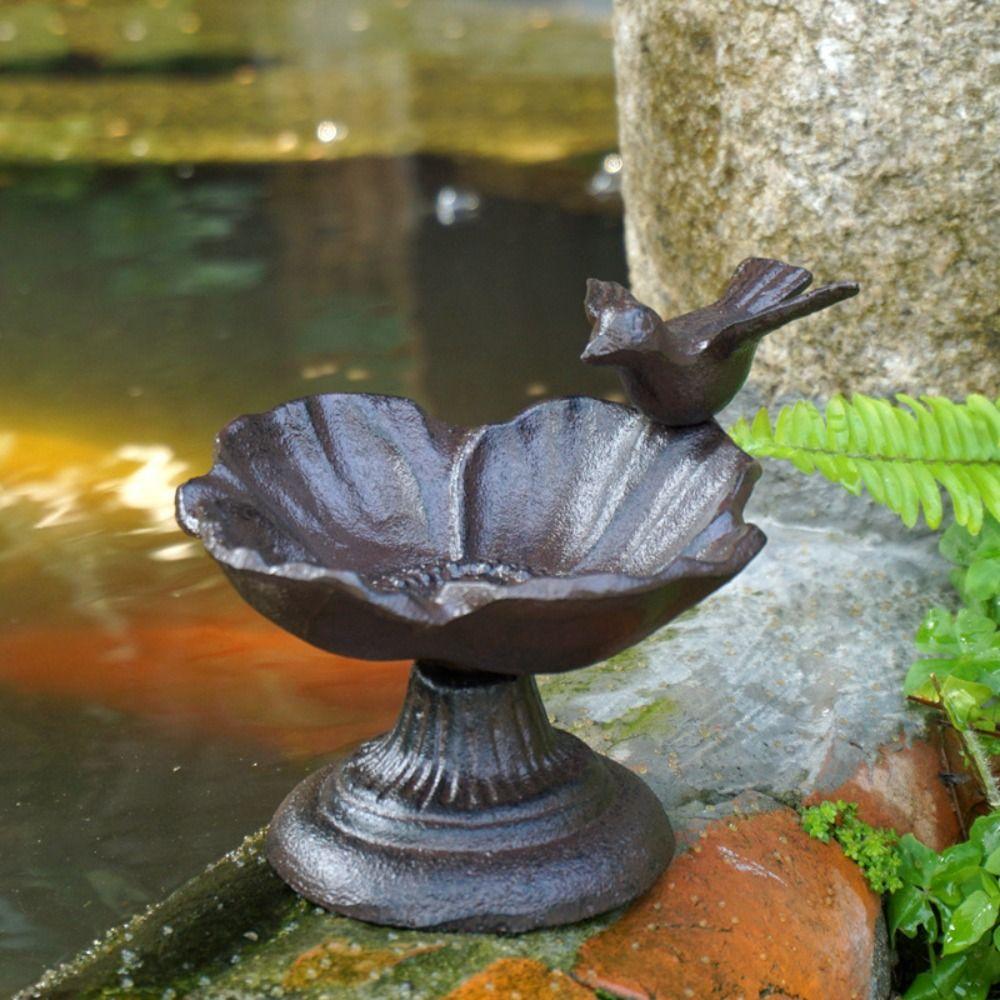 Nostalgic Bird Bath Retro Bird Water Bowl Craft Ornament Petal Bird Feeder Basin  Living Room