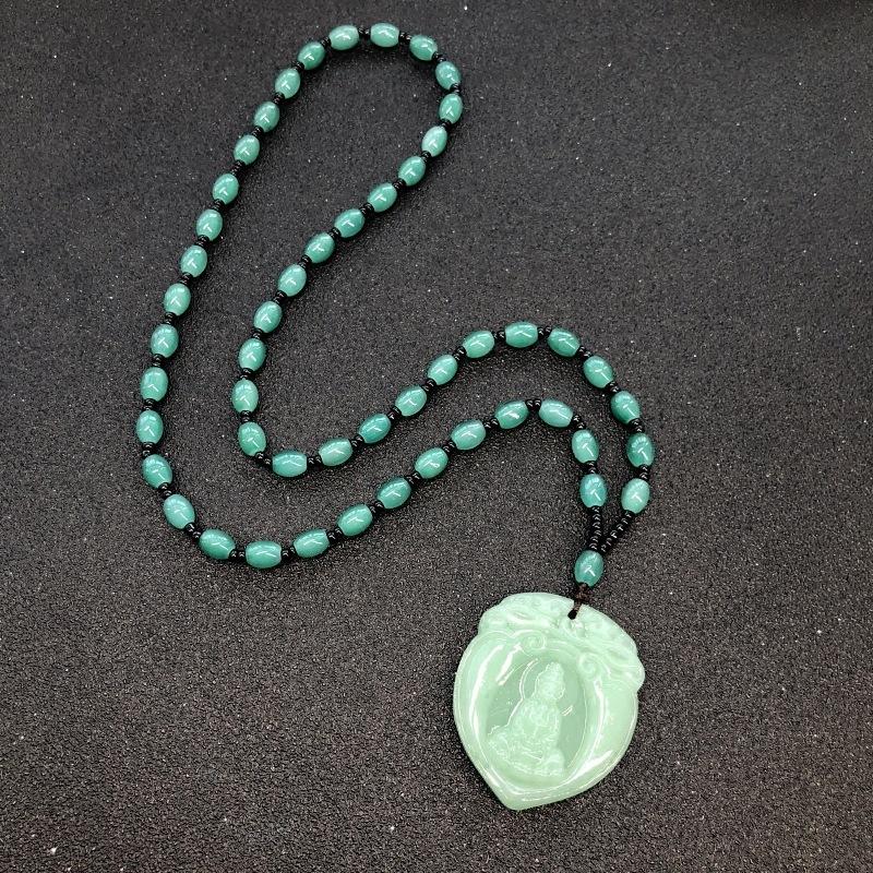 Retro eenvoudige imitatie jade lange ketting heren en dames veelzijdige trui ketting jadeiet kralen ketting hanger met sieraden