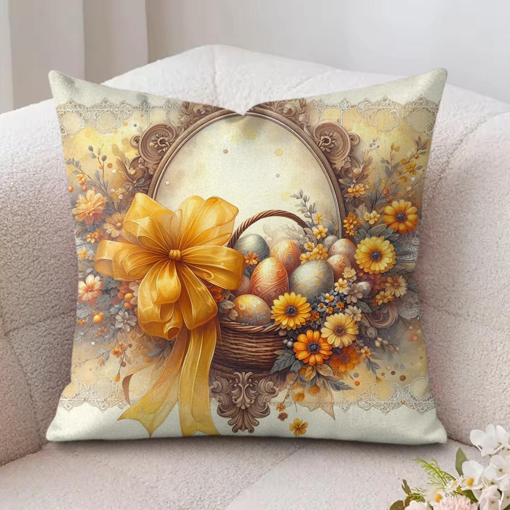Easter Luxury Eggs Cushion Cover Silky Short Plush Invisible Zipper Dustproof Sofa Pillow Case For Home Decor