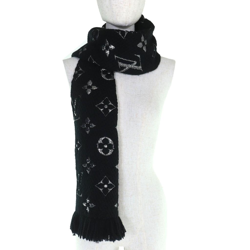 Excellent LOUIS VUITTON Scarf Escalp Logo Mania Shine Monogram Noir M75833 Used
