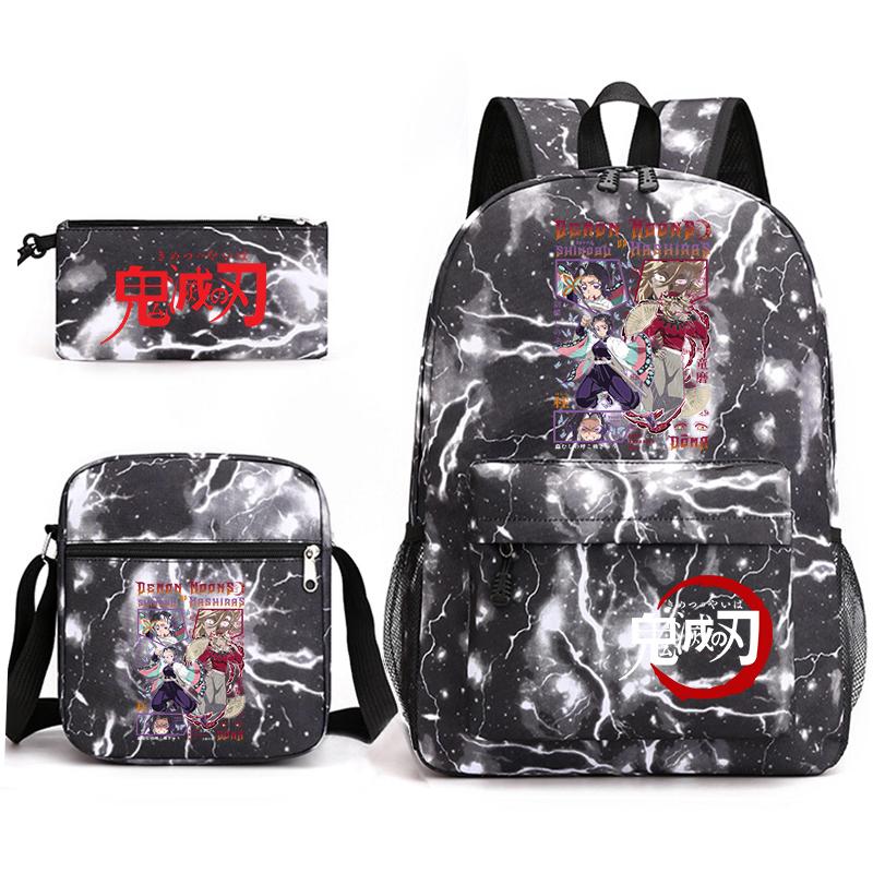 Demon Slayer Anime Print School Backpack Set 3Pcs Include Backpack Shoulder Bag Pencil Case for Boys Girls Students